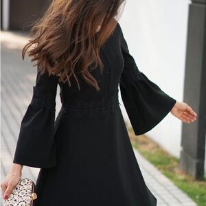 Banana Republic embroidered bell sleeve black dress | hourglass shape -size 12